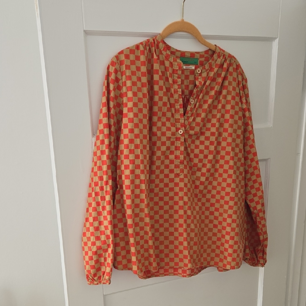 Clare V Red and Tan Casual Button Down Shirt